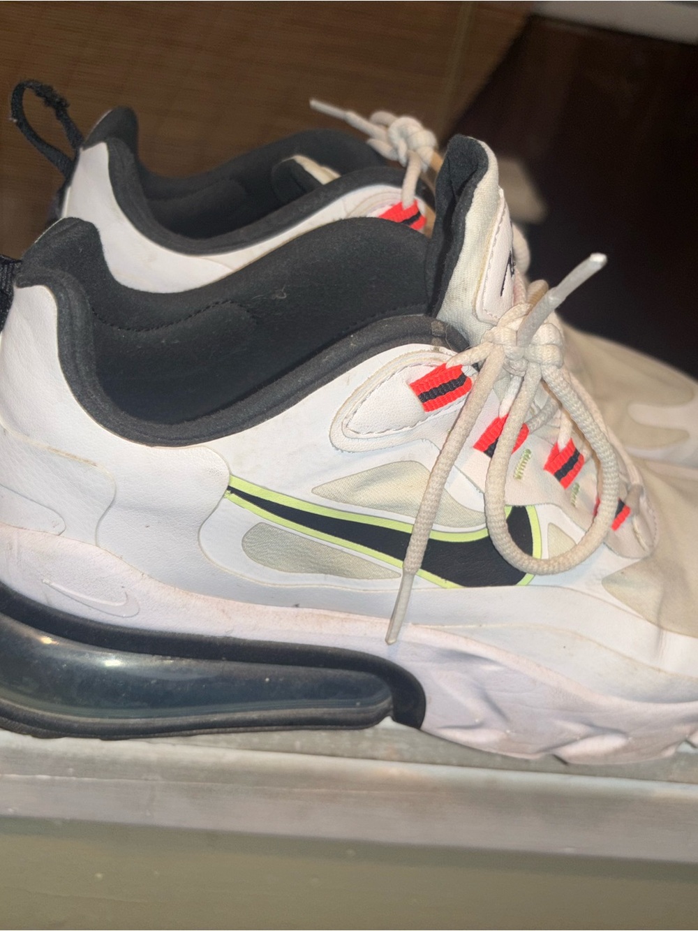 Nike White Sneakers with Black and Neon Yellow Accents